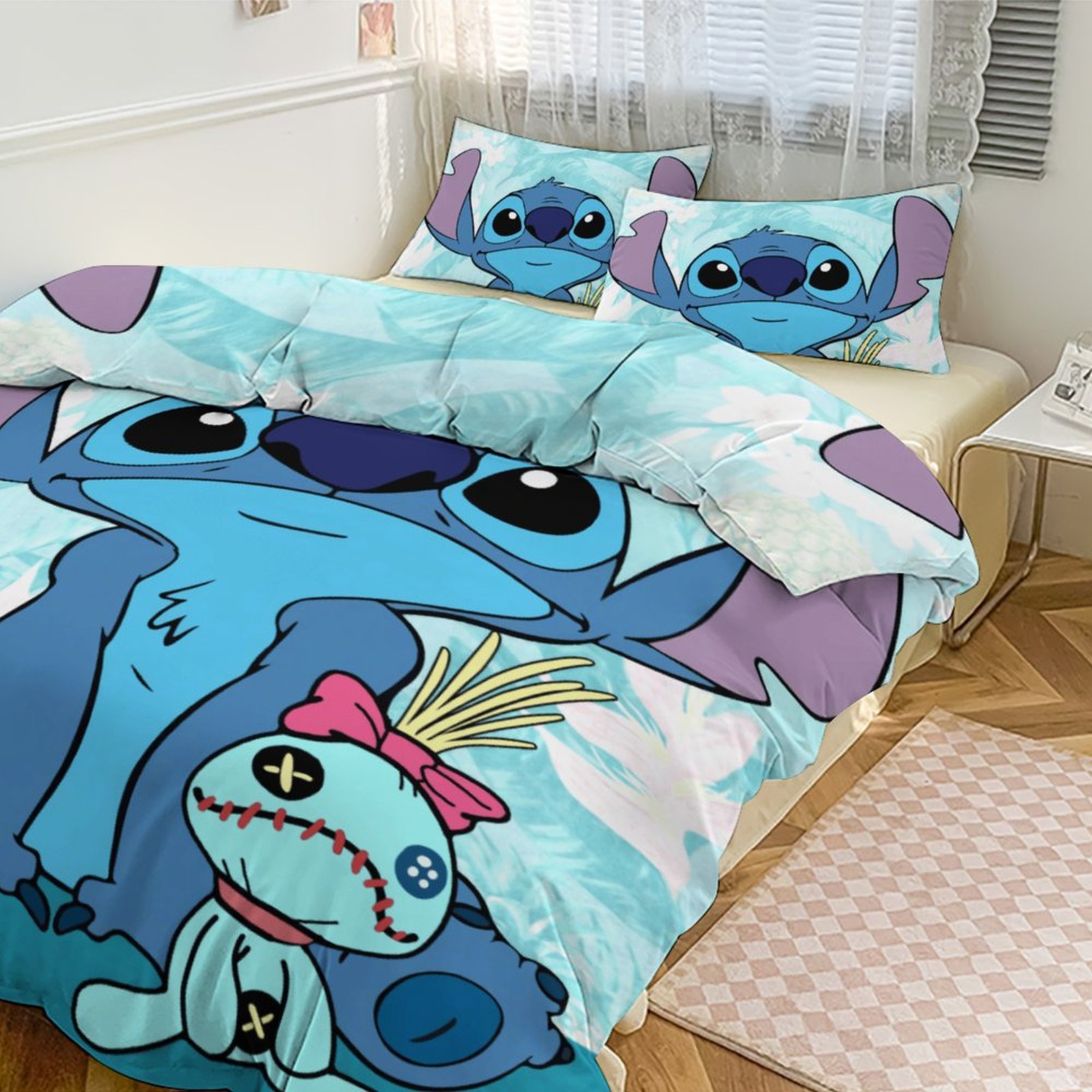 Stitch Bedding Set Anime Three-piece for Boys Girls Teens King